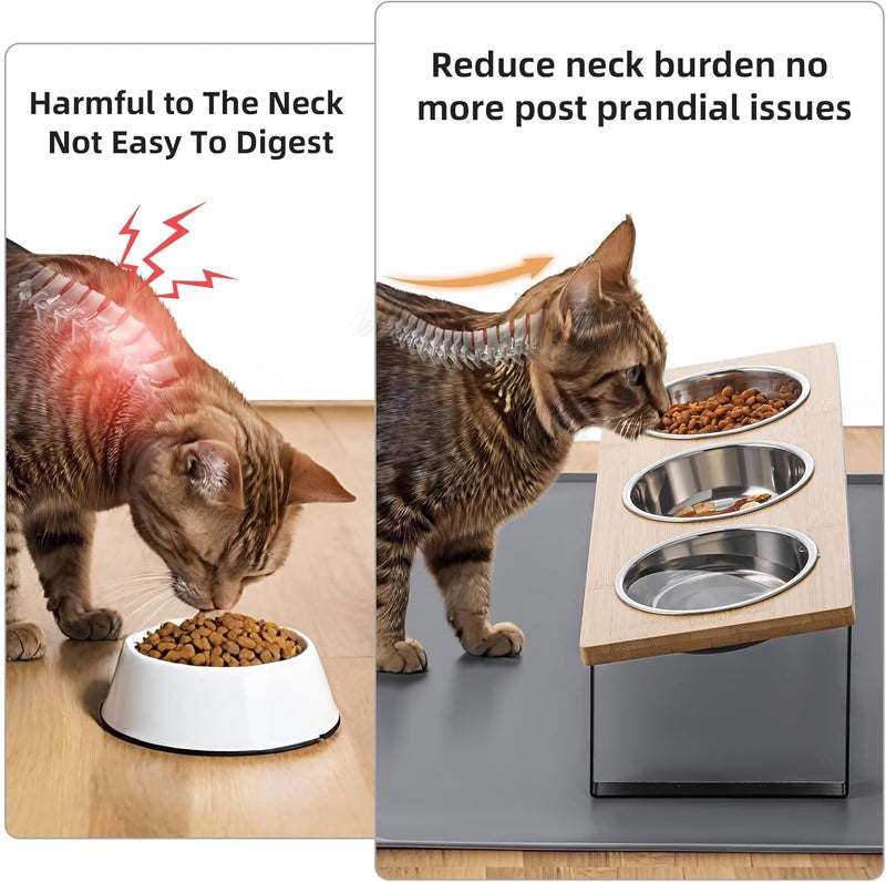 Summark Upgraded Elevated Cat Bowls with Food Mat,15°Tilted Stand Anti Vomiting Raised Cat Dishes for Food and Water,3 Stainless Steel Bowls for Cats and Puppy - Image 2